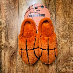 Copper Denim Basketball Slippers - Orange & Black With White Soles Mens 11-12